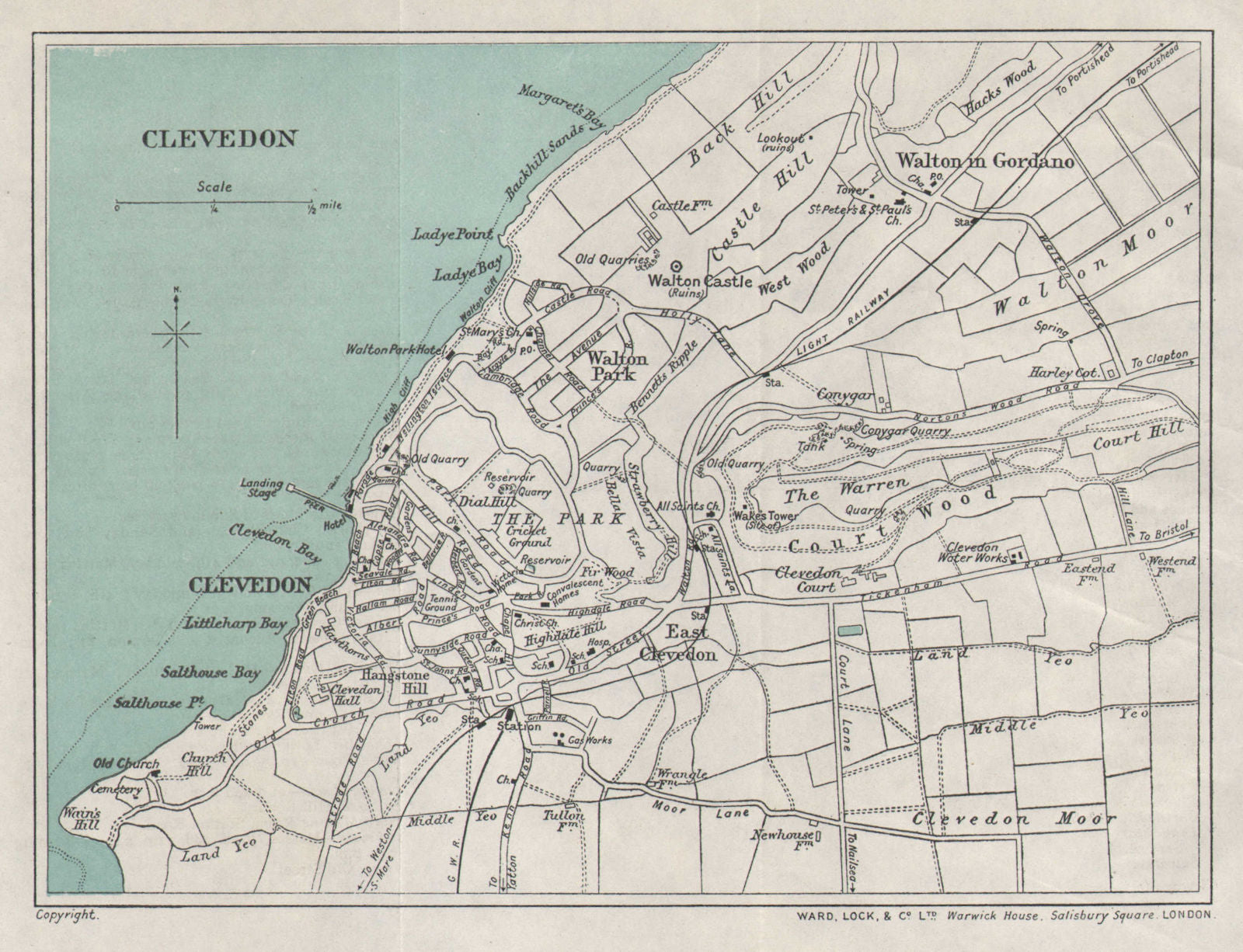 CLEVEDON vintage tourist city town plan. Somerset. WARD LOCK 1928 old map